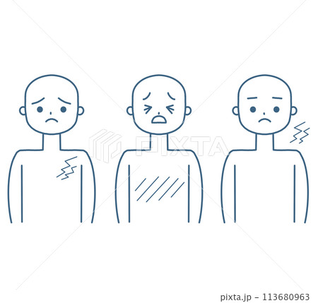 上半身に湿疹が出た人 モノクロ 線画 身体にできものができた人 113680963