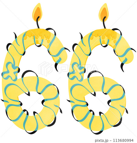 66th Birthday candle number, age, anniversary, burning candle number 113680994