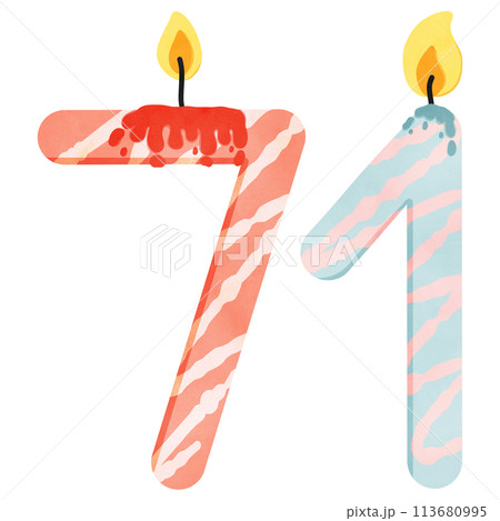 71st Birthday candle number, age, anniversary, burning candle number 113680995