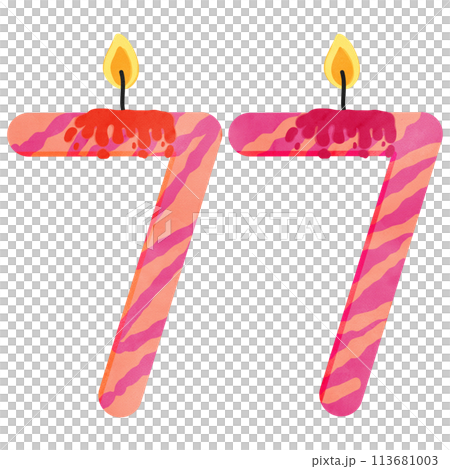 77th Birthday candle number, age, anniversary, burning candle number 113681003