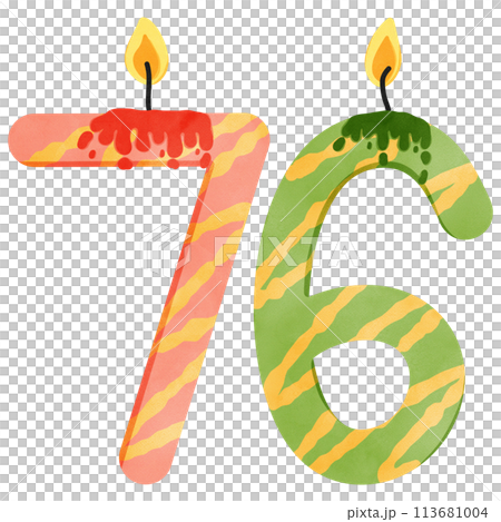 76th Birthday candle number, age, anniversary, burning candle number 113681004