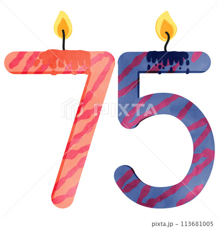 75th Birthday candle number, age, anniversary, burning candle number 113681005