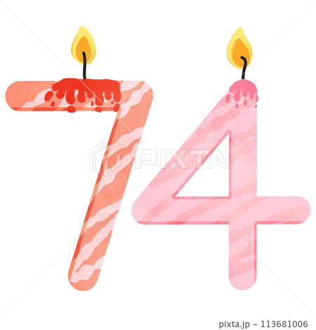 74th Birthday candle number, age, anniversary, burning candle number 113681006