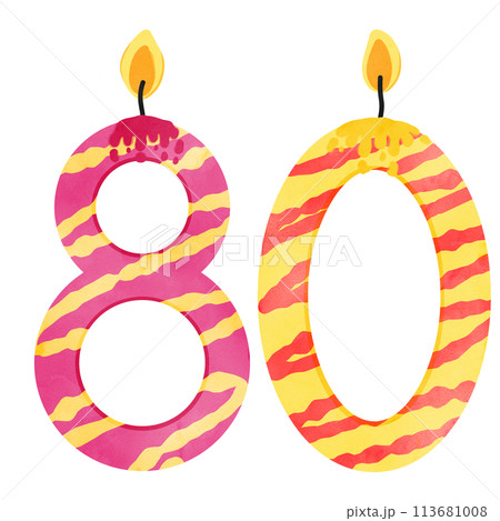80th Birthday candle number, age, anniversary, burning candle number 113681008