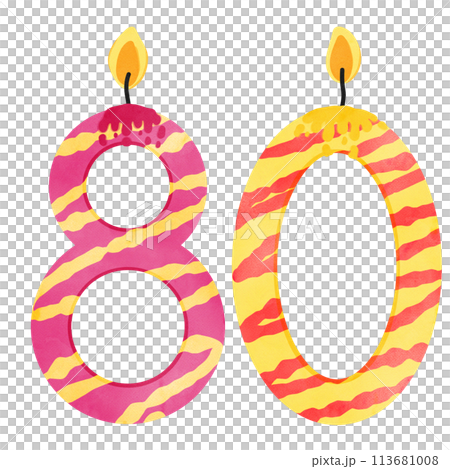 80th Birthday candle number, age, anniversary, burning candle number 113681008