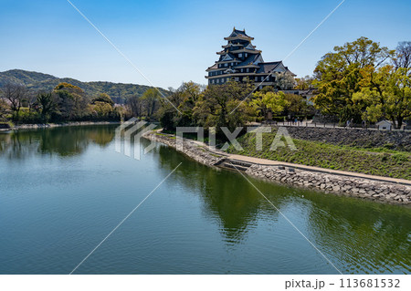 岡山県　お堀側から見た岡山城 113681532