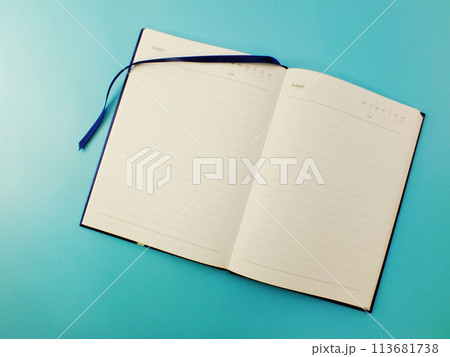 top view of notebook blank paper for copy space background 113681738