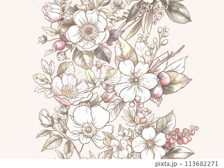 Boutonniere of wild rose flowers and berries 113682271