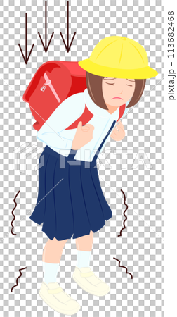 A girl with a heavy backpack 113682468