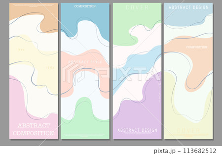 A set of design layouts with a deformed shape and sinuous lines. Simple color composition. Template for posters, posters, banners, covers and creative design 113682512