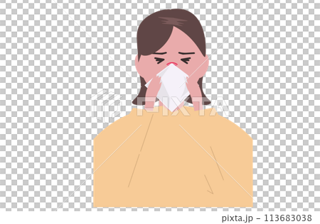 一個女人感冒了,擤鼻涕。向量圖 一個女人感冒了,擤鼻涕。向量圖 113683038