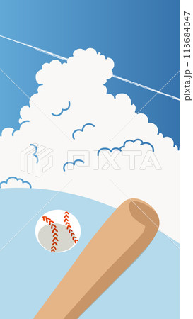 青空と入道雲と野球のバットとボールのベクターイラスト 113684047