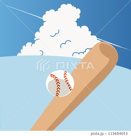 青空と入道雲と野球のバットとボールのベクターイラスト 113684053