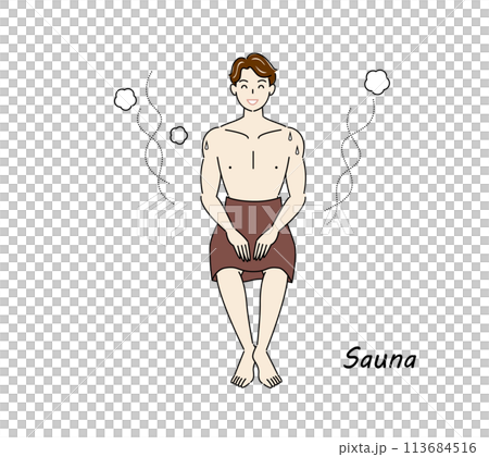 A refreshing man who moves from the sauna to the cold bath and then to the rest area to cool down in the fresh air. 113684516