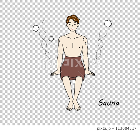 A refreshing man who moves from the sauna to the cold bath and then to the rest area to cool down in the fresh air. 113684517