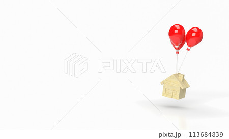 The house wood and balloons for property or building concept 3d rendering. The house wood and balloons for property or building concept 3d rendering. 113684839