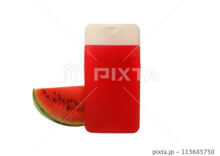 PNG, shower gel with watermelon, isolated on white background. PNG, shower gel with watermelon, isolated on white background. 113685750