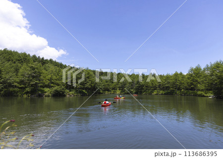 カヤックを楽しむ家族 113686395