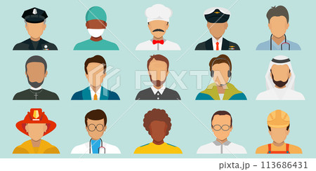 People portraits of faceless profession male icons set. 113686431