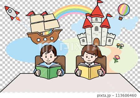 読書をする男の子と女の子 読書をする男の子と女の子 113686460