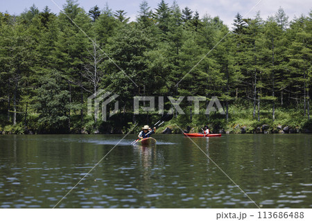 カヤックを楽しむ家族 113686488