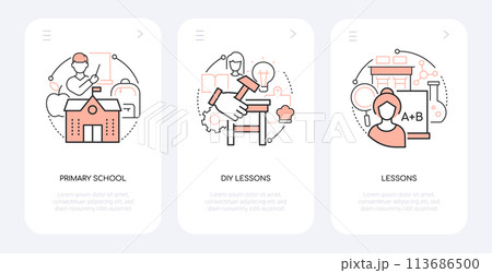 Primary school and lessons - line design style banners set 113686500