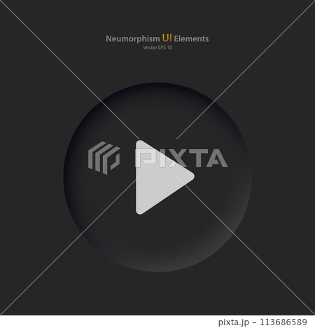 A round button with a playback symbol on a black background. A round button with a playback symbol on a black background. 113686589