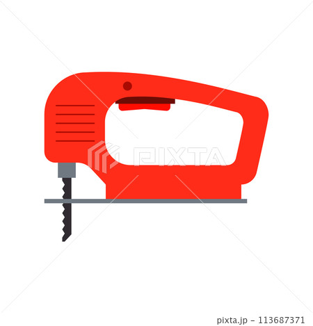 Electric wood jig saw. Carpentry jigsaw. Power tool. Vector drawing on white background. Electric wood jig saw. Carpentry jigsaw. Power tool. Vector drawing on white background. 113687371