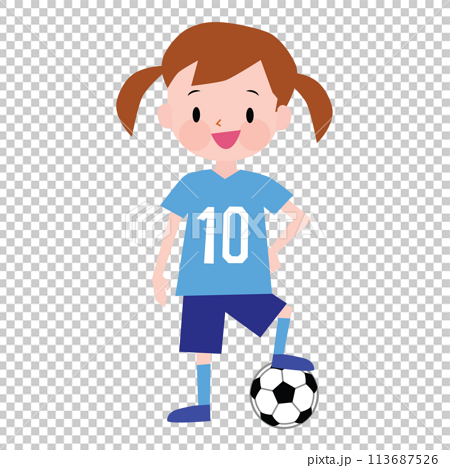 サッカーボールと水色のユニフォーム姿の女の子 113687526
