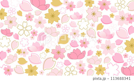 白地の和風なさくらのベクター背景イラスト素材【横長】 113688341