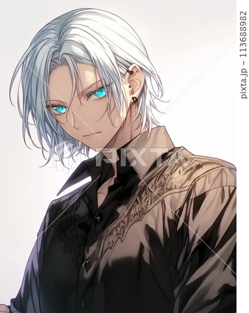 銀髪で青い目の青年の顔グラフィック 113688982
