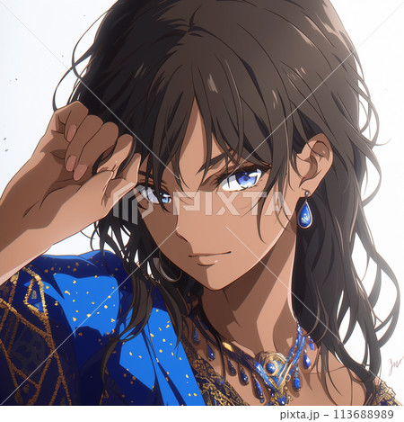 中東風の浅黒い肌の民族衣装を着た女性の顔グラフィック 113688989