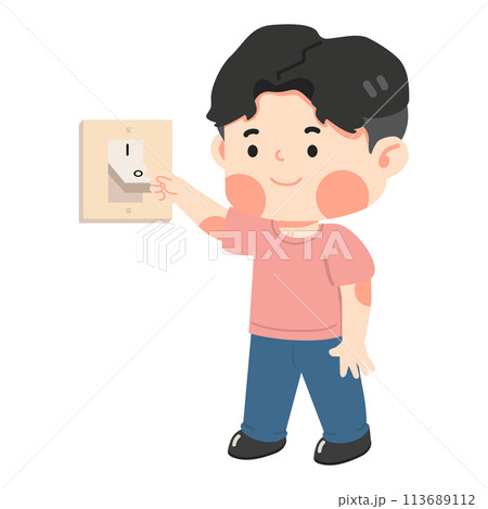 Kid Boy switching off light Kid Boy switching off light 113689112