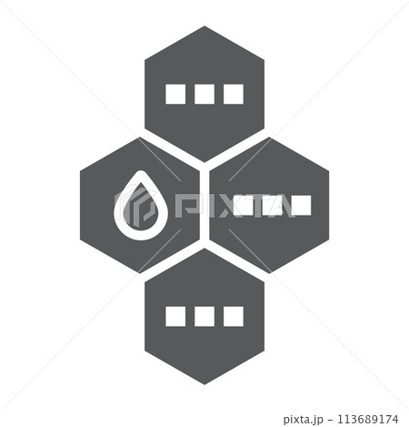 Oil molecule glyph icon, chemical and molecular, oil formula sign, vector graphics, a solid pattern on a white background. 113689174