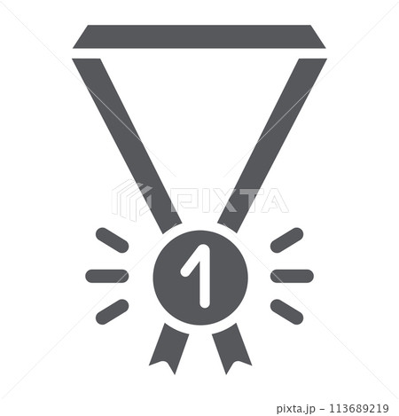 Medal glyph icon, badge and award, first place prize sign, vector graphics, a solid pattern on a white background. 113689219