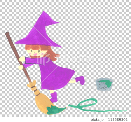 女巫在地上畫畫的手繪插圖 女巫在地上畫畫的手繪插圖 113689301