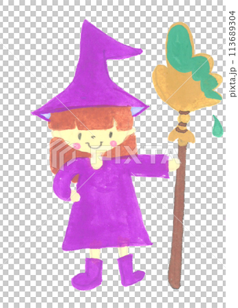 絵の具のついた筆を持つ魔女の手描きイラスト素材 絵の具のついた筆を持つ魔女の手描きイラスト素材 113689304