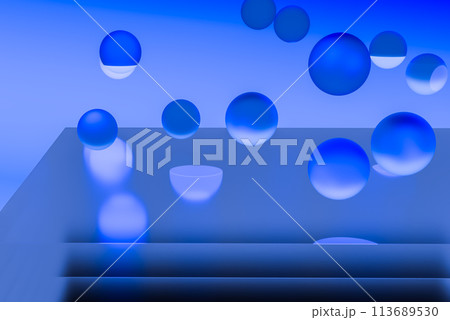 CG　浮遊するガラスの玉とガラスの板の背景素材 113689530