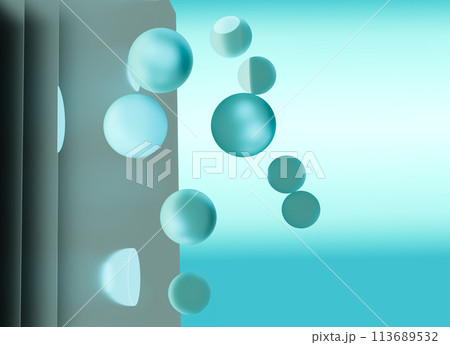 CG　浮遊するガラスの玉とガラスの板の背景素材 113689532