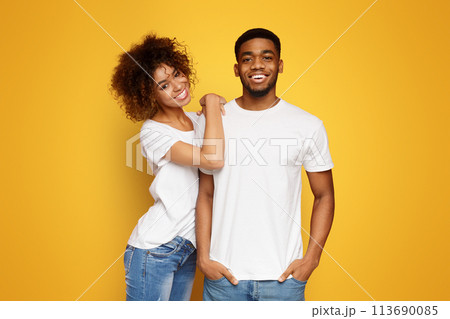 Cute lovely african-american man and woman cuddling 113690085