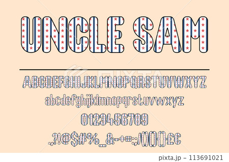 Uncle Sam with American Flag Color Font Set 113691021