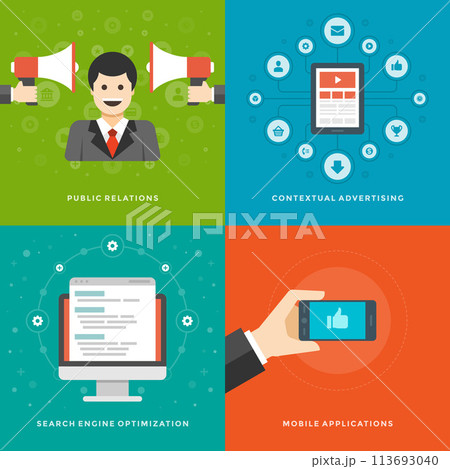 Website Promotion Banners Templates and Flat Icons Design 113693040