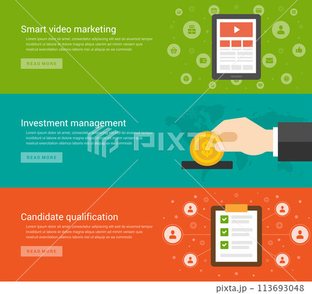 Website Headers or Promotion Banners Templates and Flat Icons Design 113693048