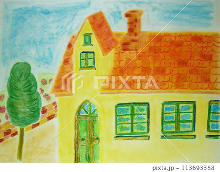 パステルで描かれた家のイラスト 113693388