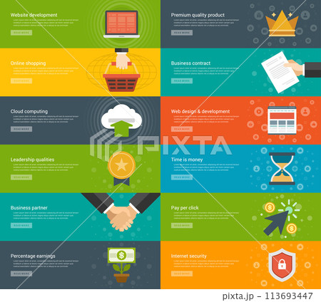 Website Headers or Promotion Banners Templates and Flat Icons Website Headers or Promotion Banners Templates and Flat Icons 113693447
