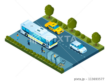 Isometric street with transportation 113693577