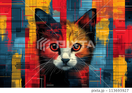 Geometrically patterned animal portraits in bright colors 113693927