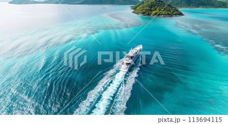 Aerial view of a luxury yacht Aerial view of a luxury yacht 113694115
