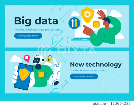 Flat hand drawn data technology horizontal banner template collection with cloud computing concept Flat hand drawn data technology horizontal banner template collection with cloud computing concept 113694283