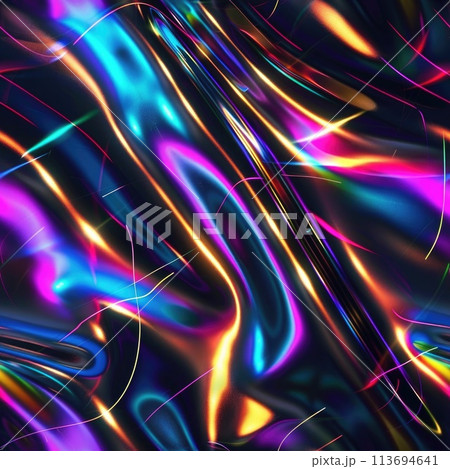 A vibrant and dynamic abstract image featuring fluid-like shapes with neon colors 113694641
